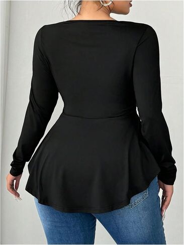 Women's Plus Size Boat Neck Ruffle T Shirt Long Sleeve Peplum Tops Casual Dressy Tees in Kuwait