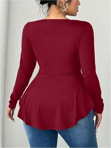 Women's Plus Size Boat Neck Ruffle T Shirt Long Sleeve Peplum Tops Casual Dressy Tees in Kuwait
