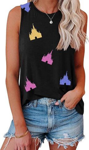 Magic Kingdom Tanks for Women Magical Shirt Colorful Sequin Castle Graphic Vest Summer Vacation Tee Tops in Kuwait