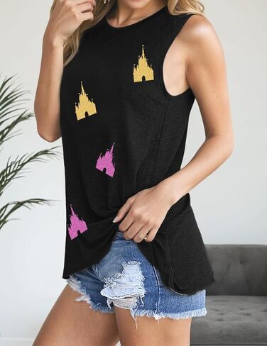 Magic Kingdom Tanks for Women Magical Shirt Colorful Sequin Castle Graphic Vest Summer Vacation Tee Tops in Kuwait