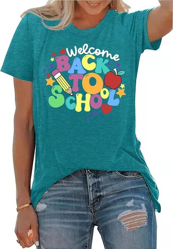 Back to School Teacher Shirt Women First Day of School T-Shirts Funny Teachers Gift Blouse Tops in Saudi Arabia