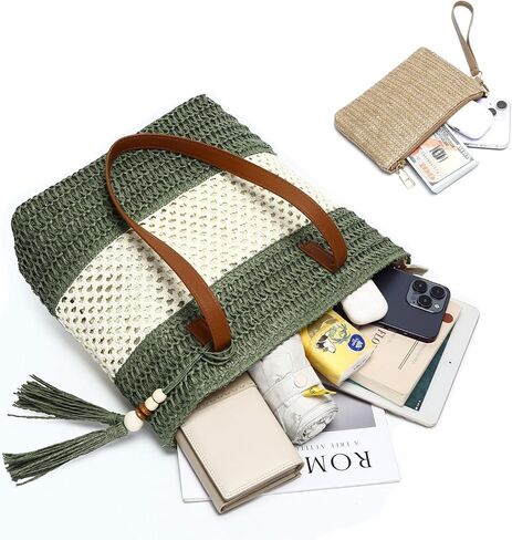 Beach Straw Bags for Women, Summer Travel Bag Woven Straw Purse, Handmade Clutch Beach Tote Bag Shoulder Handbags in Saudi Arabia