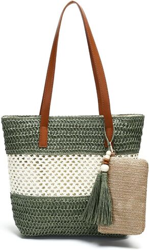 Beach Straw Bags for Women, Summer Travel Bag Woven Straw Purse, Handmade Clutch Beach Tote Bag Shoulder Handbags in Saudi Arabia