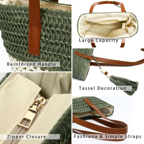 Beach Straw Bags for Women, Summer Travel Bag Woven Straw Purse, Handmade Clutch Beach Tote Bag Shoulder Handbags in Saudi Arabia