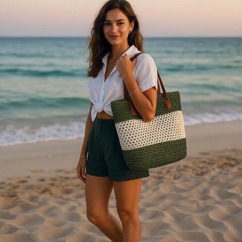 Beach Straw Bags for Women, Summer Travel Bag Woven Straw Purse, Handmade Clutch Beach Tote Bag Shoulder Handbags in Saudi Arabia