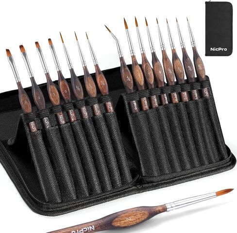 Nicpro Miniature Paint Brushes Dry Brush - 21PCS Model Paint Brush Set with Cloth Roll for Acrylic, Watercolor, Detail Paint Brush Drybrush for 40k Model, Miniature Painting, Citadel, DND Miniatures in Saudi Arabia