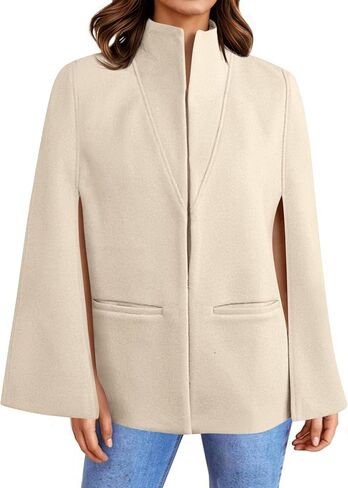 Cicy Bell Womens Cape Pea Coat Work Casual Split Long Sleeve Coat Stand Collar Open Front Fall jacket in Saudi Arabia