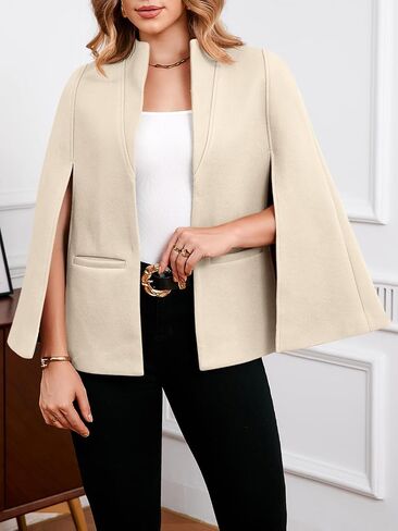 Cicy Bell Womens Cape Pea Coat Work Casual Split Long Sleeve Coat Stand Collar Open Front Fall jacket in Saudi Arabia