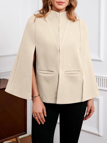 Cicy Bell Womens Cape Pea Coat Work Casual Split Long Sleeve Coat Stand Collar Open Front Fall jacket in Saudi Arabia