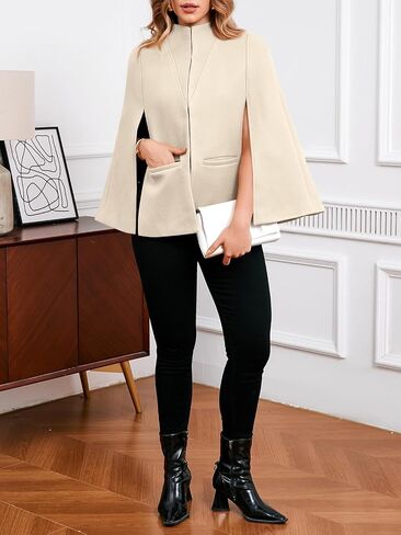 Cicy Bell Womens Cape Pea Coat Work Casual Split Long Sleeve Coat Stand Collar Open Front Fall jacket in Saudi Arabia