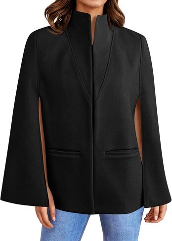 Cicy Bell Womens Cape Pea Coat Work Casual Split Long Sleeve Coat Stand Collar Open Front Fall jacket in Saudi Arabia