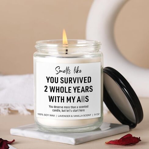 2 Year Anniversary Candle for Him, Her - Cotton Gifts for 2nd Anniversary for Couple, Wife, Husband - 2 Year Cotton Anniv. Gifts for Men, Women, Boyfriend, Girlfriend in Saudi Arabia