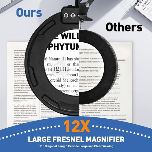 HITTI Ultra Long 12X Magnifying Glass with Light and Clamp, 5 Color Modes Steepless Dimming Desk Lamp, Swivel Arm Workbench Light, Hands Free Lighted Magnifier Stand for Craft Reading Soldering in Saudi Arabia