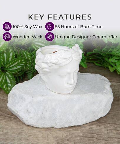 Anthropologie Candles Handmade Vintage Lavender Soy Wax Candle - 60 Hour Burn - Wood Wick Candles That Crackle - Dark Academia Decor - Ceramic Jar - Unique Aesthetic Cute (Black) in Saudi Arabia