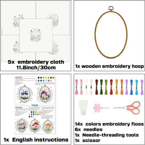 ORIGACH 4 Set Embroidery Kit for Beginners Adults, DIY Human Organ with Flowers Embroidery Starter Kit with Stamped Patterns Instructions Embroidery Hoop Needles Threads for Crafting in Saudi Arabia
