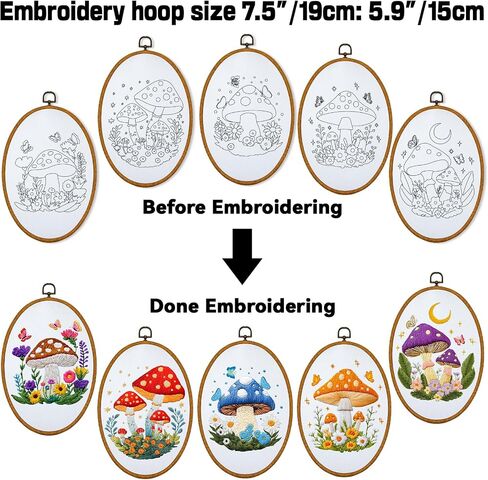 ORIGACH 4 Set Embroidery Kit for Beginners Adults, DIY Human Organ with Flowers Embroidery Starter Kit with Stamped Patterns Instructions Embroidery Hoop Needles Threads for Crafting in Saudi Arabia
