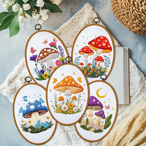 ORIGACH 4 Set Embroidery Kit for Beginners Adults, DIY Human Organ with Flowers Embroidery Starter Kit with Stamped Patterns Instructions Embroidery Hoop Needles Threads for Crafting in Saudi Arabia