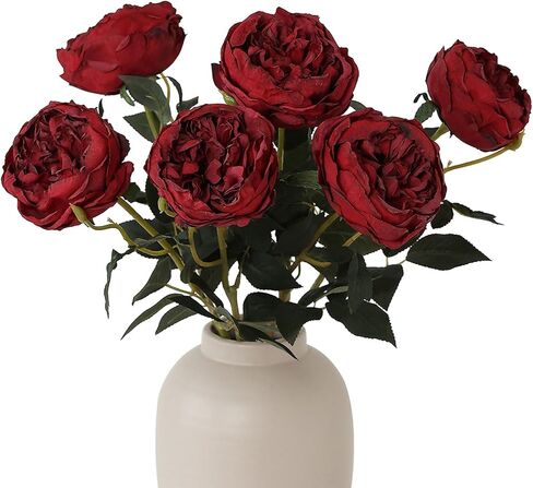 Mizii 6pcs محترقة الورود الصناعية الأرجواني الزهور زهور الورود الحريرية مزيفة مع جذع طويل لزخارف الزفاف طاولة مركزية ترتيب زهرة ديكور المنزل (أرجواني محترق) in Kuwait