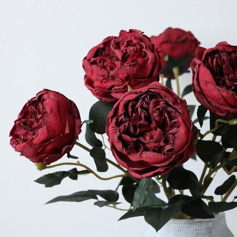 Mizii 6pcs محترقة الورود الصناعية الأرجواني الزهور زهور الورود الحريرية مزيفة مع جذع طويل لزخارف الزفاف طاولة مركزية ترتيب زهرة ديكور المنزل (أرجواني محترق) in Kuwait