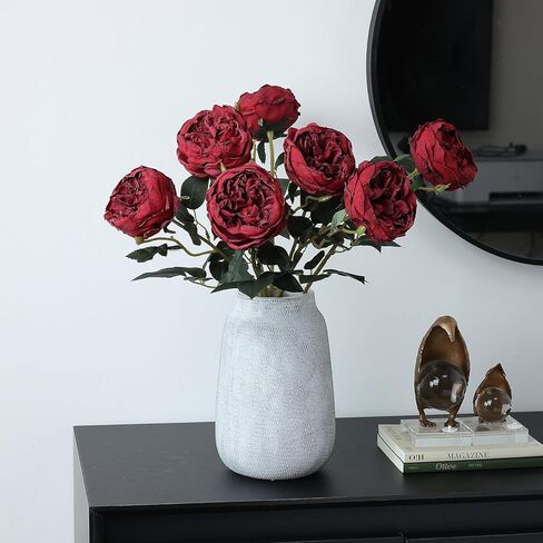 Mizii 6pcs محترقة الورود الصناعية الأرجواني الزهور زهور الورود الحريرية مزيفة مع جذع طويل لزخارف الزفاف طاولة مركزية ترتيب زهرة ديكور المنزل (أرجواني محترق) in Kuwait