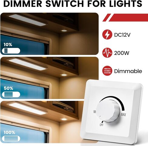 مفتاح Dimmer GZV 12V ، 200 واط PWM تبديل باهت - سطوع قابل للتعديل ليد ، الهالوجين ، الأضواء المتوهجة والشريط - متوافق مع RV ، السيارات ، الشاحنة ، البحرية ، الأسود in Saudi Arabia