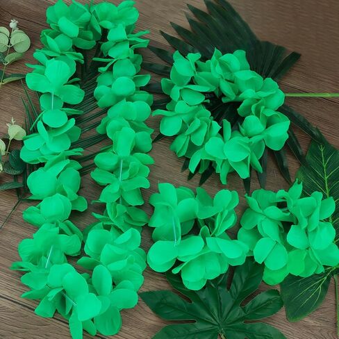 (Green) Hawaiian Luau Flower Leis Jumbo Necklace Bracelets Headband Set Halloween Costume in Kuwait