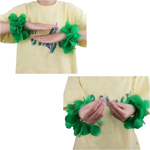 (Green) Hawaiian Luau Flower Leis Jumbo Necklace Bracelets Headband Set Halloween Costume in Kuwait