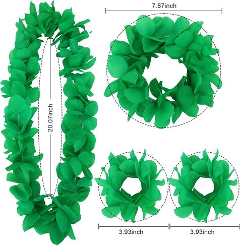 (Green) Hawaiian Luau Flower Leis Jumbo Necklace Bracelets Headband Set Halloween Costume in Kuwait