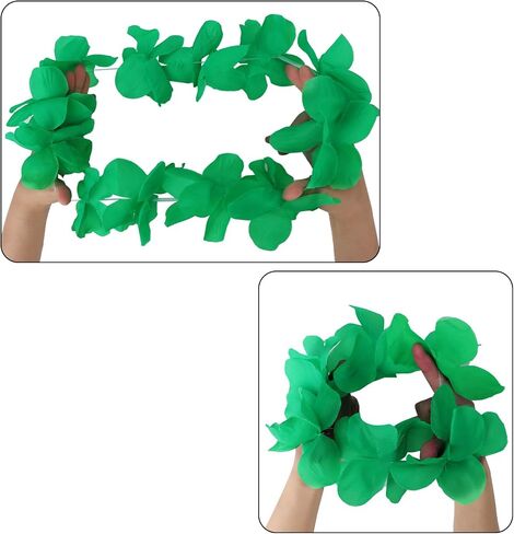 (Green) Hawaiian Luau Flower Leis Jumbo Necklace Bracelets Headband Set Halloween Costume in Kuwait