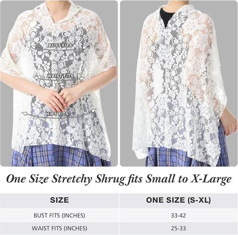 Women Lace Floral Hollow Shawl Poncho Shrug Summer Sheer Top Lightweight Poncho Bolero for Evening Dress in Kuwait