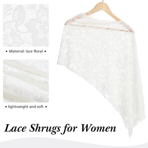 Women Lace Floral Hollow Shawl Poncho Shrug Summer Sheer Top Lightweight Poncho Bolero for Evening Dress in Kuwait