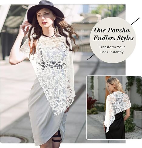 Women Lace Floral Hollow Shawl Poncho Shrug Summer Sheer Top Lightweight Poncho Bolero for Evening Dress in Kuwait