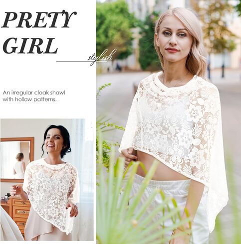 Women Lace Floral Hollow Shawl Poncho Shrug Summer Sheer Top Lightweight Poncho Bolero for Evening Dress in Kuwait
