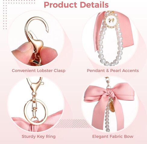 Homaisson 12 PCS Bink Bow Keychains ، Coquette Keychains مع Decoration Pearl ، Cheer Bow Keychain ، Pink Fabric Bow zinc keychain brow for الأكياس والمفاتيح والملحقات in Kuwait