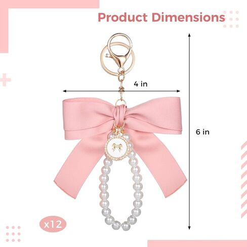 Homaisson 12 PCS Bink Bow Keychains ، Coquette Keychains مع Decoration Pearl ، Cheer Bow Keychain ، Pink Fabric Bow zinc keychain brow for الأكياس والمفاتيح والملحقات in Kuwait