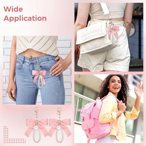 Homaisson 12 PCS Bink Bow Keychains ، Coquette Keychains مع Decoration Pearl ، Cheer Bow Keychain ، Pink Fabric Bow zinc keychain brow for الأكياس والمفاتيح والملحقات in Kuwait