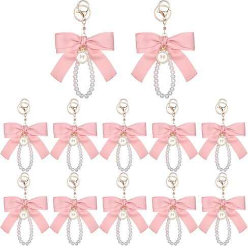 Homaisson 12 PCS Bink Bow Keychains ، Coquette Keychains مع Decoration Pearl ، Cheer Bow Keychain ، Pink Fabric Bow zinc keychain brow for الأكياس والمفاتيح والملحقات in Kuwait
