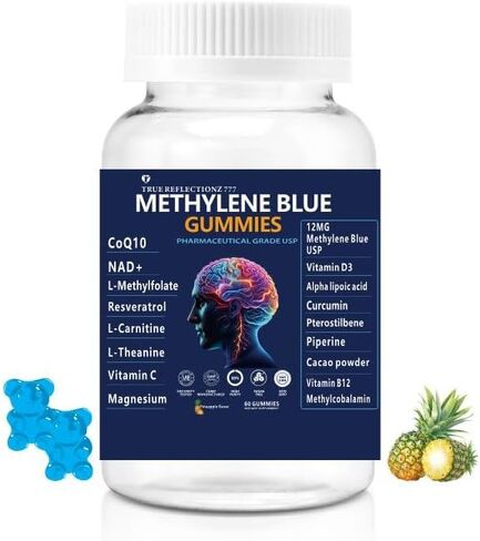 Methylene Blue Gummies 12mg Made in USA Cognitive Support w/Added Vitamin C, NAD,L Methylfolate, Methylcobalamin b12, Mitochondrial Support, Brain Health & Focus, Clarity, methylated Vitamins in Saudi Arabia
