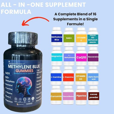 Methylene Blue Gummies 12mg Made in USA Cognitive Support w/Added Vitamin C, NAD,L Methylfolate, Methylcobalamin b12, Mitochondrial Support, Brain Health & Focus, Clarity, methylated Vitamins in Saudi Arabia