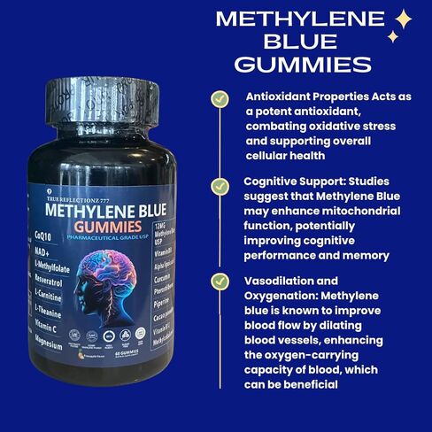 Methylene Blue Gummies 12mg Made in USA Cognitive Support w/Added Vitamin C, NAD,L Methylfolate, Methylcobalamin b12, Mitochondrial Support, Brain Health & Focus, Clarity, methylated Vitamins in Saudi Arabia
