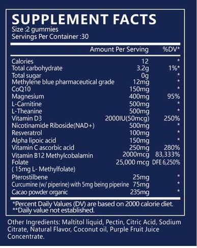 Methylene Blue Gummies 12mg Made in USA Cognitive Support w/Added Vitamin C, NAD,L Methylfolate, Methylcobalamin b12, Mitochondrial Support, Brain Health & Focus, Clarity, methylated Vitamins in Saudi Arabia