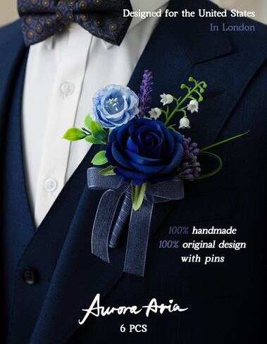 Auroraaria Dusty Rose Boutonniere للرجال ، مجموعة من 6 ، Groom Boutonniere لحفل الزفاف ، الذكرى السنوية ، العودة للوطن ، حفل عشاء رسمي ، ديكور الزفاف ، روز المتربة الاصطناعية in Kuwait