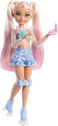 Barbie Dream Besties Doll and Accessories, Teresa Posable Roller Skating Fashion Doll with Brown Hair, 9Video Game Themed Pieces in Saudi Arabia