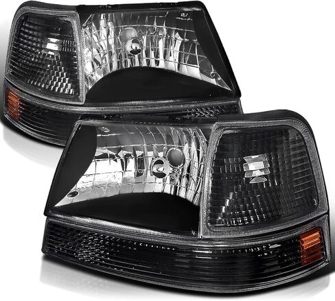 SPEC-D ضبط 4pc المصابيح الأمامية السوداء + مصابيح زاوية الإشارة متوافقة مع 1998-2000 فورد رينجر اليسار + مجموعة الزوج الأيمن in Saudi Arabia