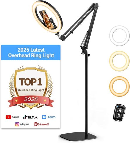 Upgrade Ring Light Overhead Phone Mount, Evershop Selfie Ring Light with Stand and Phone Holder,10"Circle LED Desk Ring Light with Clamp for Video Recording,Zoom Meeting,Live Streaming Tiktok,YouTube in Kuwait