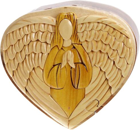 Handcrafted Wooden Heart/Art Shape Secret Jewelry Puzzle Box - Virgin Mary in Saudi Arabia