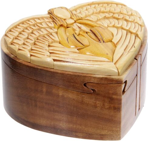 Handcrafted Wooden Heart/Art Shape Secret Jewelry Puzzle Box - Virgin Mary in Saudi Arabia