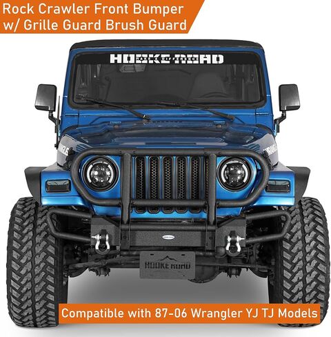 Hooke Road TJ Tubular Front Bumper Brush Grille Grille For 1987-2006 Jeep Wrangler YJ TJ ، Rock Crawler Pumper with Bull Bar ، D-Rings ، Plate Mount in Saudi Arabia