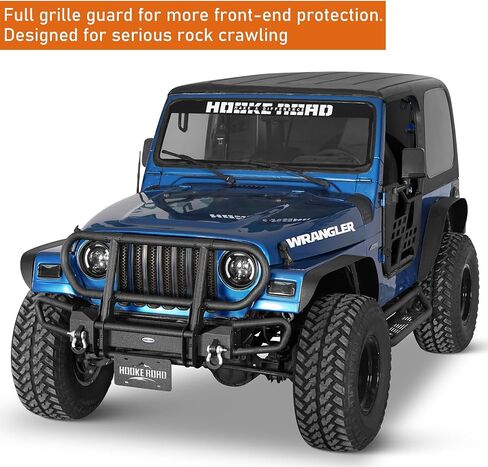 Hooke Road TJ Tubular Front Bumper Brush Grille Grille For 1987-2006 Jeep Wrangler YJ TJ ، Rock Crawler Pumper with Bull Bar ، D-Rings ، Plate Mount in Saudi Arabia