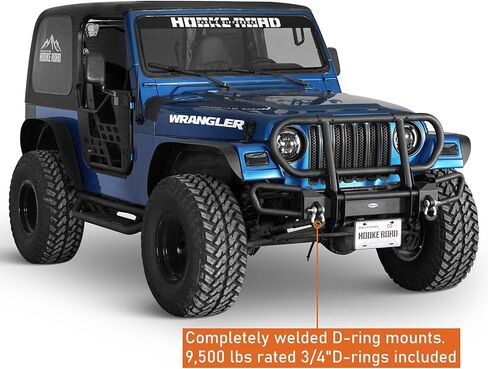 Hooke Road TJ Tubular Front Bumper Brush Grille Grille For 1987-2006 Jeep Wrangler YJ TJ ، Rock Crawler Pumper with Bull Bar ، D-Rings ، Plate Mount in Saudi Arabia